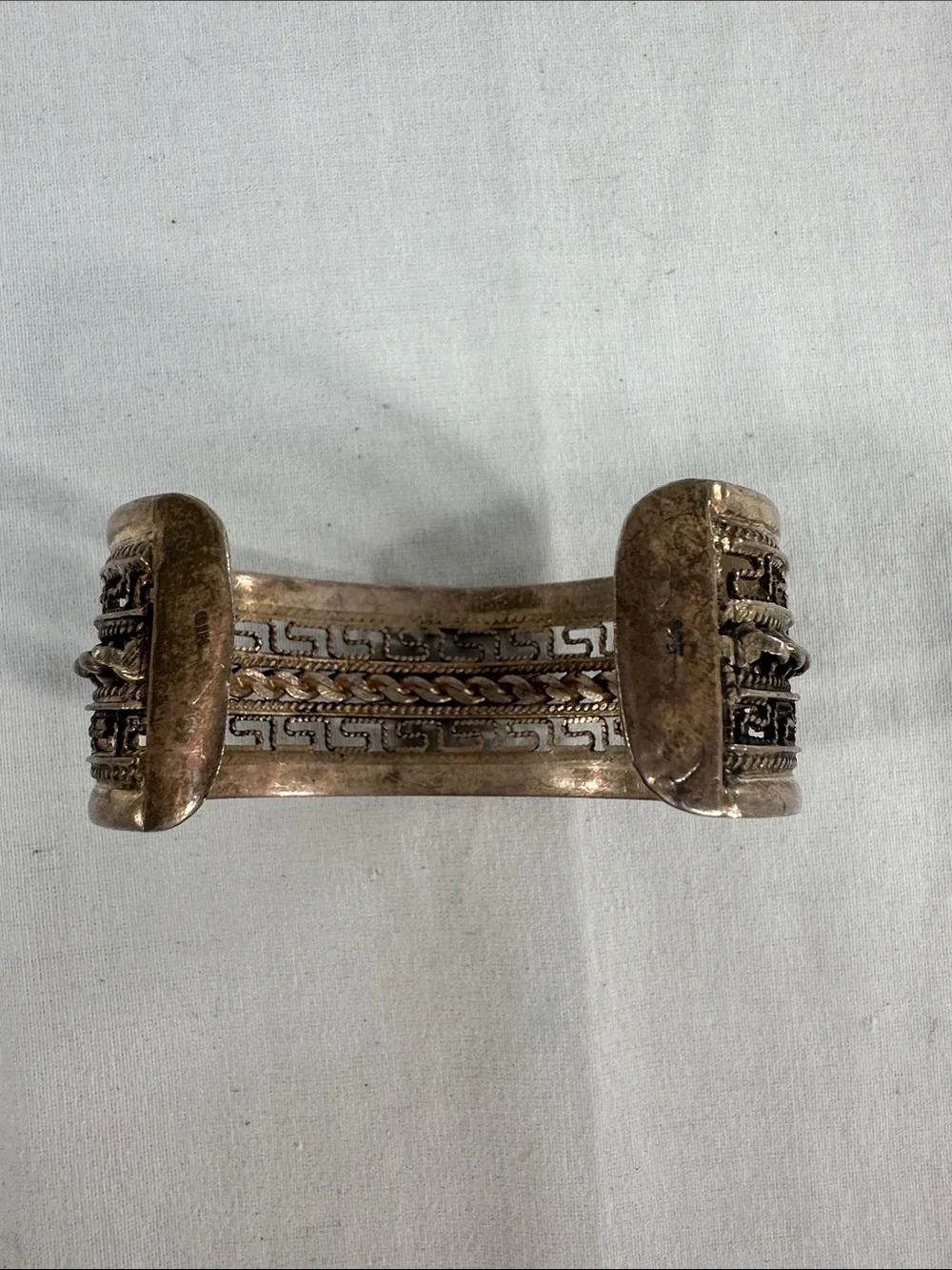 Cuff Bracelet Scroll Silver 925 or 565? Signed HIO 31.7 Grams Vtg? Sz 7 3/4